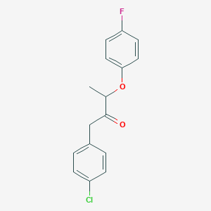 molecular formula C16H14ClFO2 B2419765 1-(4-氯苯基)-3-(4-氟苯氧基)丁酮 CAS No. 2413883-29-9