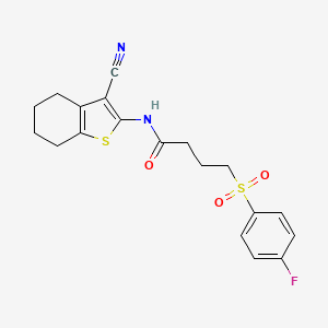 molecular formula C19H19FN2O3S2 B2419766 N-(3-cyano-4,5,6,7-tetrahydrobenzo[b]thiophen-2-yl)-4-((4-fluorophenyl)sulfonyl)butanamide CAS No. 941907-32-0