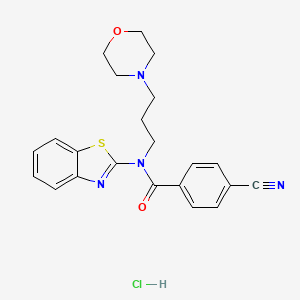 molecular formula C22H23ClN4O2S B2419775 N-(benzo[d]thiazol-2-yl)-4-cyano-N-(3-morpholinopropyl)benzamide hydrochloride CAS No. 1215807-36-5