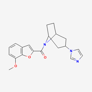 molecular formula C20H21N3O3 B2419778 ((1R,5S)-3-(1H-imidazol-1-yl)-8-azabicyclo[3.2.1]octan-8-yl)(7-methoxybenzofuran-2-yl)methanone CAS No. 2320956-55-4
