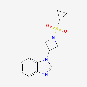 molecular formula C14H17N3O2S B2419788 1-(1-Cyclopropylsulfonylazetidin-3-yl)-2-methylbenzimidazole CAS No. 2380095-58-7