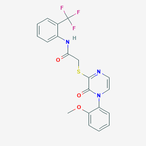 molecular formula C20H16F3N3O3S B2419789 2-((4-(2-甲氧基苯基)-3-氧代-3,4-二氢吡嗪-2-基)硫代)-N-(2-(三氟甲基)苯基)乙酰胺 CAS No. 899759-33-2