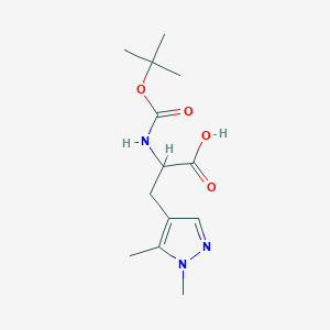 molecular formula C13H21N3O4 B2419815 3-(1,5-Dimethylpyrazol-4-yl)-2-[(2-methylpropan-2-yl)oxycarbonylamino]propanoic acid CAS No. 1379838-29-5