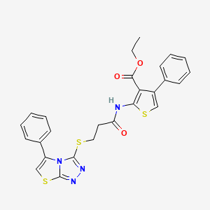 molecular formula C26H22N4O3S3 B2419825 4-苯基-2-(3-((5-苯基噻唑并[2,3-c][1,2,4]三唑-3-基)硫代)丙酰胺)噻吩-3-羧酸乙酯 CAS No. 671199-82-9