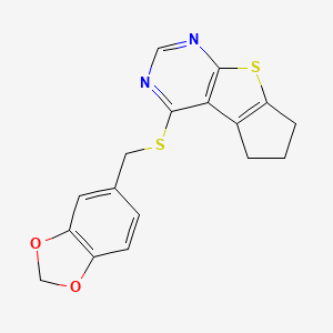 molecular formula C17H14N2O2S2 B2419833 4-((苯并[d][1,3]二氧杂环戊-5-基甲硫基)-6,7-二氢-5H-环戊[4,5]噻吩并[2,3-d]嘧啶 CAS No. 314244-97-8