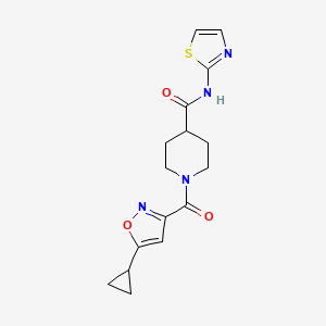 molecular formula C16H18N4O3S B2419855 1-(5-环丙基异恶唑-3-羰基)-N-(噻唑-2-基)哌啶-4-甲酰胺 CAS No. 1207030-45-2
