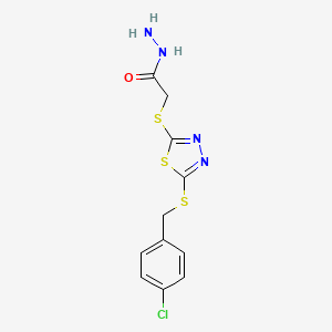 molecular formula C11H11ClN4OS3 B2419871 2-[(5-{[(4-Chlorophenyl)methyl]sulfanyl}-1,3,4-thiadiazol-2-yl)sulfanyl]acetohydrazide CAS No. 893726-46-0