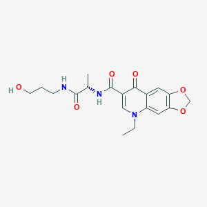 molecular formula C19H23N3O6 B241989 5-ethyl-N-{2-[(3-hydroxypropyl)amino]-1-methyl-2-oxoethyl}-8-oxo-5,8-dihydro[1,3]dioxolo[4,5-g]quinoline-7-carboxamide 