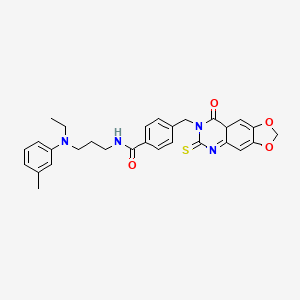 molecular formula C29H30N4O4S B2419892 N-{3-[ethyl(3-methylphenyl)amino]propyl}-4-({8-oxo-6-sulfanylidene-2H,5H,6H,7H,8H-[1,3]dioxolo[4,5-g]quinazolin-7-yl}methyl)benzamide CAS No. 688055-59-6