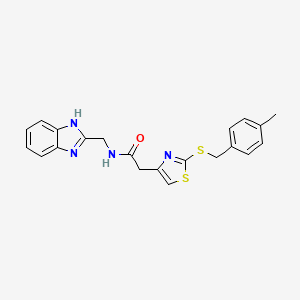 molecular formula C21H20N4OS2 B2419896 N-((1H-benzo[d]imidazol-2-yl)methyl)-2-(2-((4-methylbenzyl)thio)thiazol-4-yl)acetamide CAS No. 1203006-10-3
