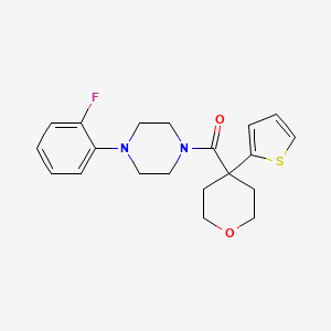 molecular formula C20H23FN2O2S B2419908 [4-(2-Fluorophenyl)piperazin-1-yl]-(4-thiophen-2-yloxan-4-yl)methanone CAS No. 877649-19-9