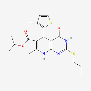 molecular formula C20H25N3O3S2 B2419909 7-甲基-5-(3-甲基-2-噻吩基)-4-氧代-2-(丙硫基)-3,4,5,8-四氢吡啶并[2,3-d]嘧啶-6-羧酸异丙酯 CAS No. 878624-87-4