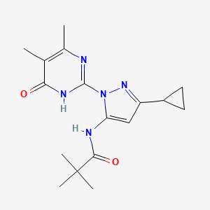 N-[5-Cyclopropyl-2-(4,5-dimethyl-6-oxo-1H-pyrimidin-2-yl)pyrazol-3-yl]-2,2-dimethylpropanamide
