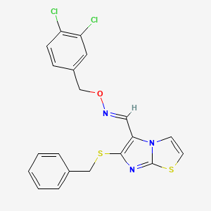 molecular formula C20H15Cl2N3OS2 B2419924 6-(苄基硫基)咪唑并[2,1-b][1,3]噻唑-5-甲醛 O-(3,4-二氯苄基)肟 CAS No. 338976-37-7