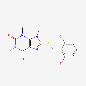 molecular formula C15H14ClFN4O2S B2419956 8-[(2-氯-6-氟苯基)甲硫基]-1,3,9-三甲基嘌呤-2,6-二酮 CAS No. 897454-20-5
