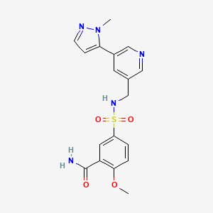 molecular formula C18H19N5O4S B2419997 2-methoxy-5-(N-((5-(1-methyl-1H-pyrazol-5-yl)pyridin-3-yl)methyl)sulfamoyl)benzamide CAS No. 2034560-52-4
