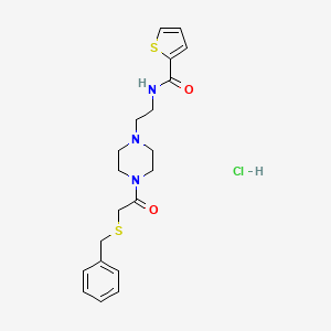 molecular formula C20H26ClN3O2S2 B2420009 N-(2-(4-(2-(benzylthio)acetyl)piperazin-1-yl)ethyl)thiophene-2-carboxamide hydrochloride CAS No. 1351599-19-3