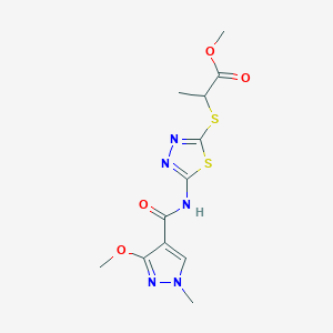 methyl 2-((5-(3-methoxy-1-methyl-1H-pyrazole-4-carboxamido)-1,3,4-thiadiazol-2-yl)thio)propanoate