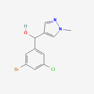 molecular formula C11H10BrClN2O B2420023 (3-Bromo-5-chlorophenyl)-(1-methylpyrazol-4-yl)methanol CAS No. 1699302-51-6