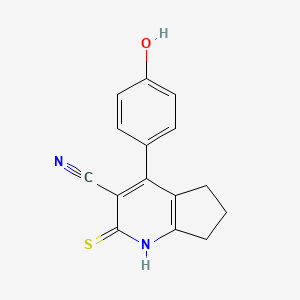 molecular formula C15H12N2OS B2420037 4-(4-hydroxyphenyl)-2-thioxo-2,5,6,7-tetrahydro-1H-cyclopenta[b]pyridine-3-carbonitrile CAS No. 536719-82-1