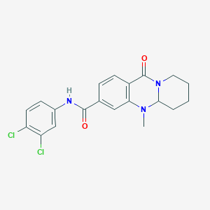 molecular formula C20H19Cl2N3O2 B2420042 N-(3,4-dichlorophenyl)-5-methyl-11-oxo-5,6,7,8,9,11-hexahydro-5aH-pyrido[2,1-b]quinazoline-3-carboxamide CAS No. 1574585-05-9