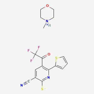 molecular formula C17H16F3N3O2S2 B2420070 4-甲基吗啉-4-鎓；[3-氰基-6-(噻吩-2-基)-5-(三氟乙酰)吡啶-2-基]磺酰胺 CAS No. 301842-71-7