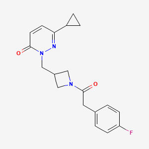 molecular formula C19H20FN3O2 B2420161 6-Cyclopropyl-2-[[1-[2-(4-fluorophenyl)acetyl]azetidin-3-yl]methyl]pyridazin-3-one CAS No. 2309733-51-3