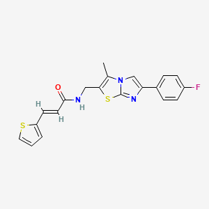 molecular formula C20H16FN3OS2 B2420177 (E)-N-((6-(4-fluorophenyl)-3-methylimidazo[2,1-b]thiazol-2-yl)methyl)-3-(thiophen-2-yl)acrylamide CAS No. 1448140-43-9