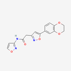 molecular formula C16H13N3O5 B2420205 2-(5-(2,3-dihydrobenzo[b][1,4]dioxin-6-yl)isoxazol-3-yl)-N-(isoxazol-3-yl)acetamide CAS No. 1209377-50-3