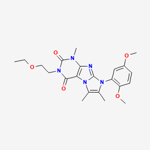 molecular formula C22H27N5O5 B2420206 8-(2,5-Dimethoxyphenyl)-3-(2-ethoxyethyl)-1,6,7-trimethyl-1,3,5-trihydro-4-imi dazolino[1,2-h]purine-2,4-dione CAS No. 896308-69-3