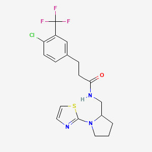 molecular formula C18H19ClF3N3OS B2420245 3-(4-chloro-3-(trifluoromethyl)phenyl)-N-((1-(thiazol-2-yl)pyrrolidin-2-yl)methyl)propanamide CAS No. 1788844-29-0