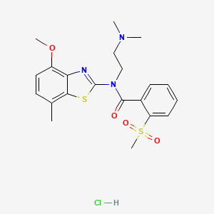 molecular formula C21H26ClN3O4S2 B2420247 盐酸N-(2-(二甲氨基)乙基)-N-(4-甲氧基-7-甲基苯并[d]噻唑-2-基)-2-(甲磺酰基)苯甲酰胺 CAS No. 1331127-32-2