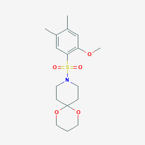 molecular formula C17H25NO5S B2420259 9-((2-Methoxy-4,5-dimethylphenyl)sulfonyl)-1,5-dioxa-9-azaspiro[5.5]undecane CAS No. 1328316-25-1
