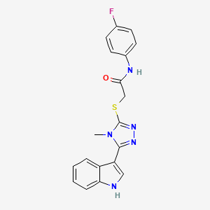 molecular formula C19H16FN5OS B2420261 2-((5-(1H-indol-3-yl)-4-methyl-4H-1,2,4-triazol-3-yl)thio)-N-(4-fluorophenyl)acetamide CAS No. 832104-76-4