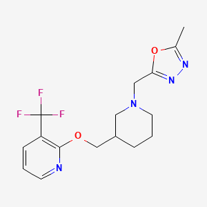 molecular formula C16H19F3N4O2 B2420279 2-Methyl-5-[[3-[[3-(trifluoromethyl)pyridin-2-yl]oxymethyl]piperidin-1-yl]methyl]-1,3,4-oxadiazole CAS No. 2379973-10-9