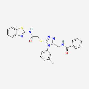 molecular formula C26H22N6O2S2 B2420301 N-((5-((2-(benzo[d]thiazol-2-ylamino)-2-oxoethyl)thio)-4-(m-tolyl)-4H-1,2,4-triazol-3-yl)methyl)benzamide CAS No. 393839-39-9