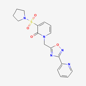 molecular formula C17H17N5O4S B2420311 1-[(3-pyridin-2-yl-1,2,4-oxadiazol-5-yl)methyl]-3-(pyrrolidin-1-ylsulfonyl)pyridin-2(1H)-one CAS No. 1396863-44-7