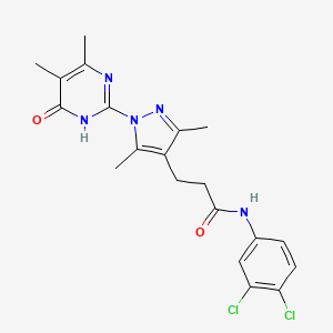 molecular formula C20H21Cl2N5O2 B2420324 N-(3,4-dichlorophenyl)-3-(1-(4,5-dimethyl-6-oxo-1,6-dihydropyrimidin-2-yl)-3,5-dimethyl-1H-pyrazol-4-yl)propanamide CAS No. 1171668-02-2