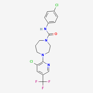 molecular formula C18H17Cl2F3N4O B2420325 N-(4-chlorophenyl)-4-[3-chloro-5-(trifluoromethyl)pyridin-2-yl]-1,4-diazepane-1-carboxamide CAS No. 402562-90-7