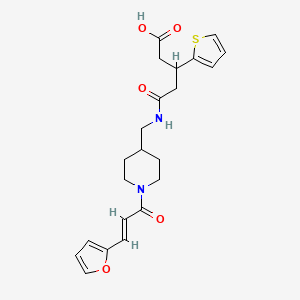 (E)-5-(((1-(3-(furan-2-yl)acryloyl)piperidin-4-yl)methyl)amino)-5-oxo-3-(thiophen-2-yl)pentanoic acid