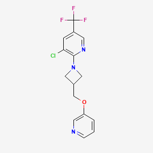 molecular formula C15H13ClF3N3O B2420339 3-Chloro-2-[3-(pyridin-3-yloxymethyl)azetidin-1-yl]-5-(trifluoromethyl)pyridine CAS No. 2380144-15-8