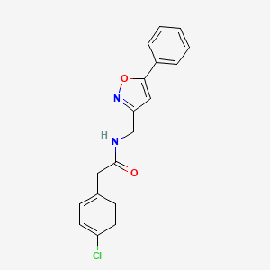 molecular formula C18H15ClN2O2 B2420347 2-(4-chlorophenyl)-N-((5-phenylisoxazol-3-yl)methyl)acetamide CAS No. 946344-15-6