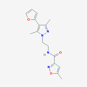 molecular formula C16H18N4O3 B2420354 N-(2-(4-(呋喃-2-基)-3,5-二甲基-1H-吡唑-1-基)乙基)-5-甲基异恶唑-3-甲酰胺 CAS No. 2034513-73-8
