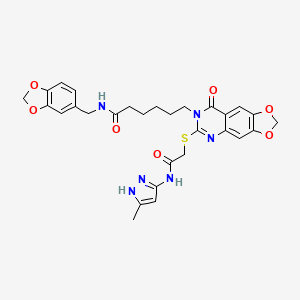 N-(1,3-benzodioxol-5-ylmethyl)-6-[6-({2-[(5-methyl-1H-pyrazol-3-yl)amino]-2-oxoethyl}thio)-8-oxo[1,3]dioxolo[4,5-g]quinazolin-7(8H)-yl]hexanamide