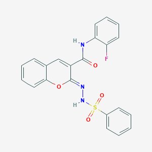 (2Z)-2-(benzenesulfonylhydrazinylidene)-N-(2-fluorophenyl)chromene-3-carboxamide
