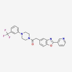 molecular formula C25H21F3N4O2 B2420365 2-[2-(3-Pyridinyl)-1,3-benzoxazol-5-yl]-1-{4-[3-(trifluoromethyl)phenyl]piperazino}-1-ethanone CAS No. 866041-21-6