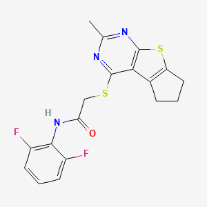 molecular formula C18H15F2N3OS2 B2420368 N-(2,6-difluorophenyl)-2-((2-methyl-6,7-dihydro-5H-cyclopenta[4,5]thieno[2,3-d]pyrimidin-4-yl)thio)acetamide CAS No. 670270-84-5
