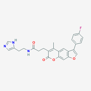 molecular formula C26H22FN3O4 B242038 3-[3-(4-fluorophenyl)-5-methyl-7-oxo-7H-furo[3,2-g]chromen-6-yl]-N-[2-(1H-imidazol-4-yl)ethyl]propanamide 