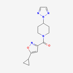 molecular formula C14H17N5O2 B2420383 (4-(2H-1,2,3-triazol-2-yl)piperidin-1-yl)(5-cyclopropylisoxazol-3-yl)methanone CAS No. 2034393-68-3