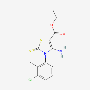 molecular formula C13H13ClN2O2S2 B2420406 Ethyl 4-amino-3-(3-chloro-2-methylphenyl)-2-sulfanylidene-1,3-thiazole-5-carboxylate CAS No. 689771-82-2